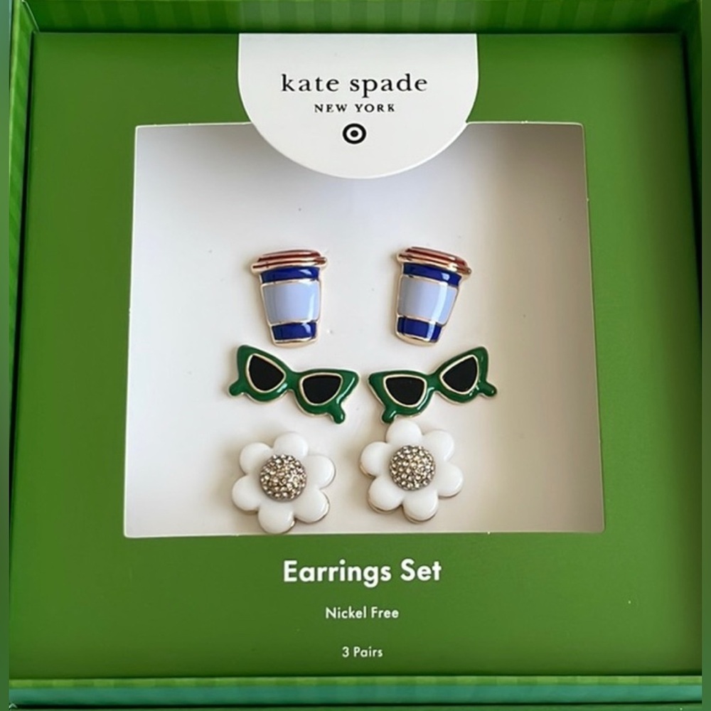 KATE SPADE MIXED STUD EARRING SET NEW YORK x TARGET FLOWER CUP & SUNGLASSES